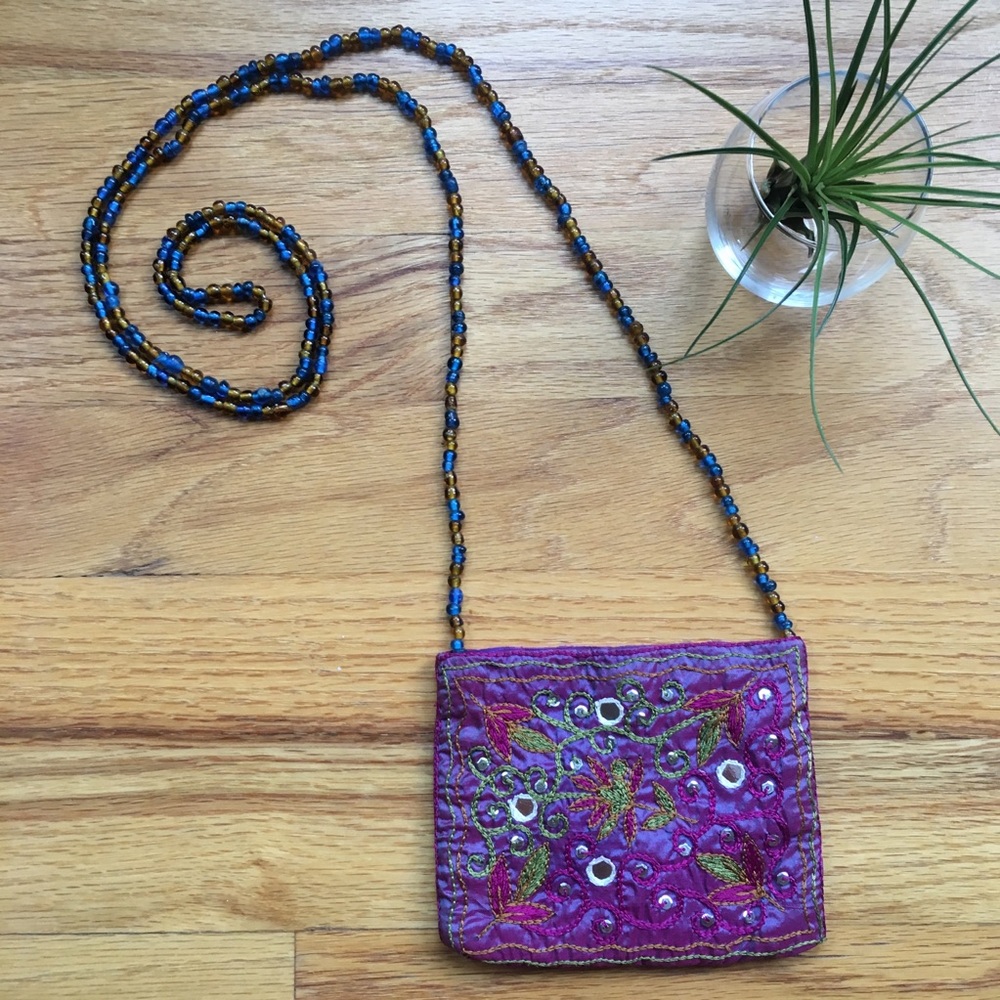 Bohemian small silk cross-body purse